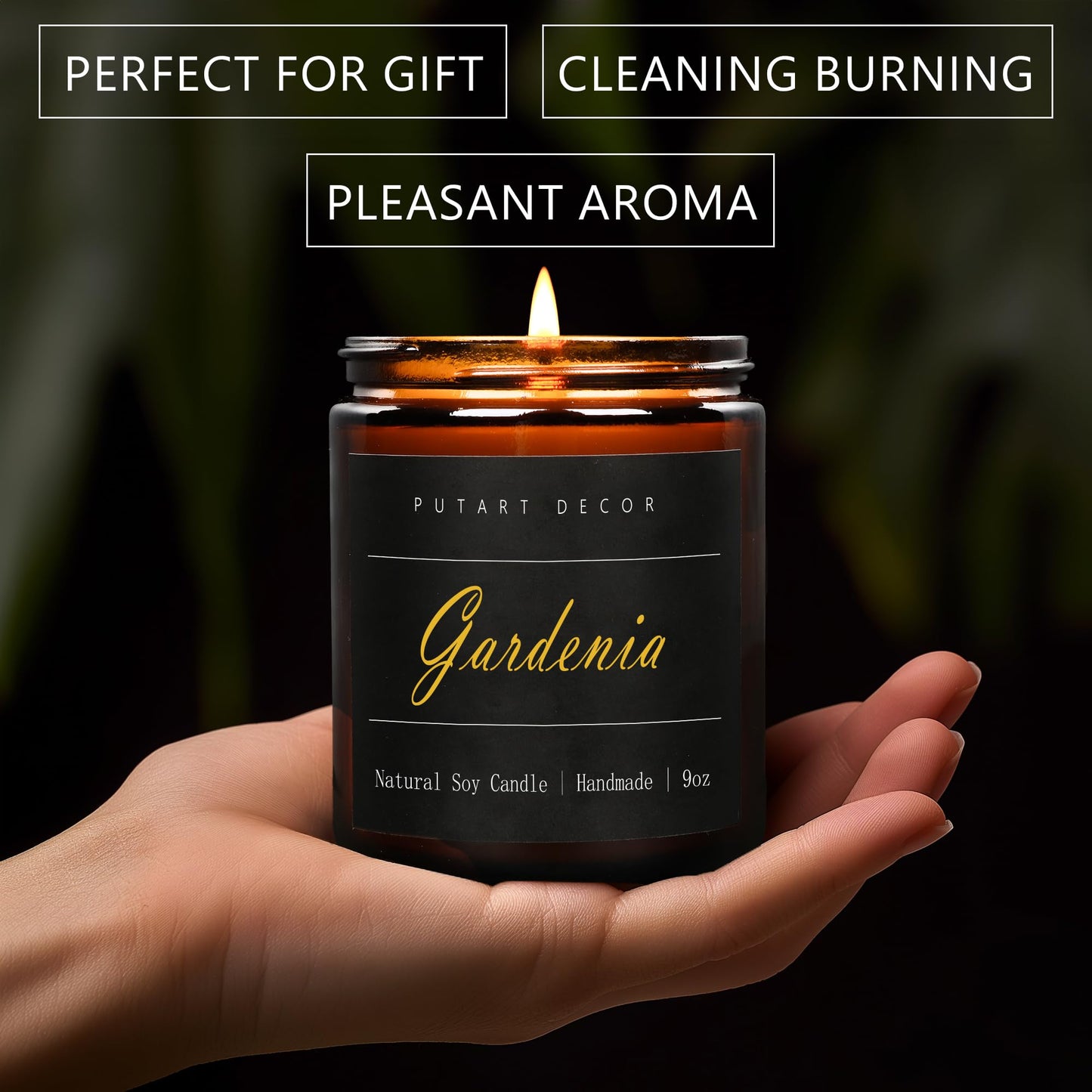 Putart Gardenia Scented Candles for Home, 9oz Natural Soy Wax Aromatherapy Organic Santal Candle for Stress Relief, Long Burning & Lasting Jar Candle Gifts for Birthday, Housewarmings, Thanksgiving