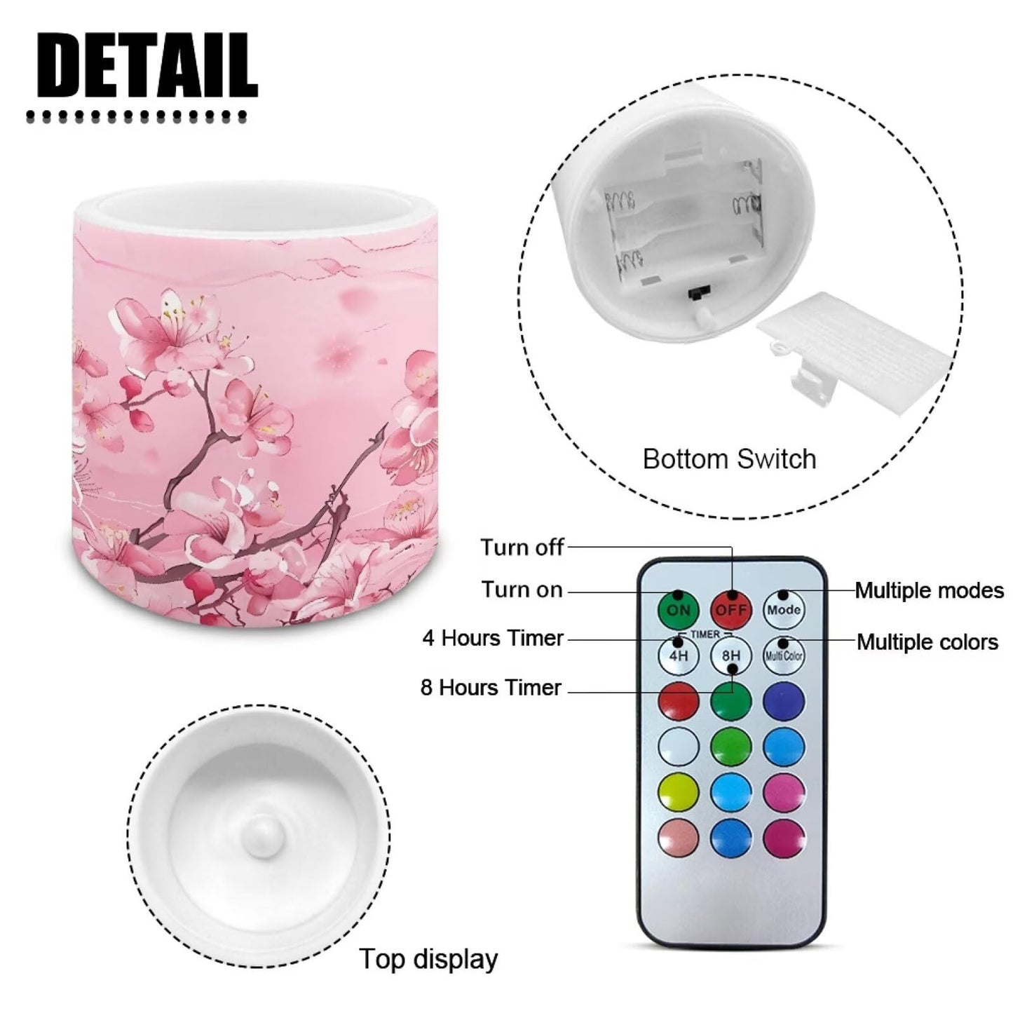 NETILGEN 3 inch Decorative Flameless LED Candles with Remote Control Timer Set of 4 Battery Operated Candles Pink Plum Blossom for Wedding Party Decor