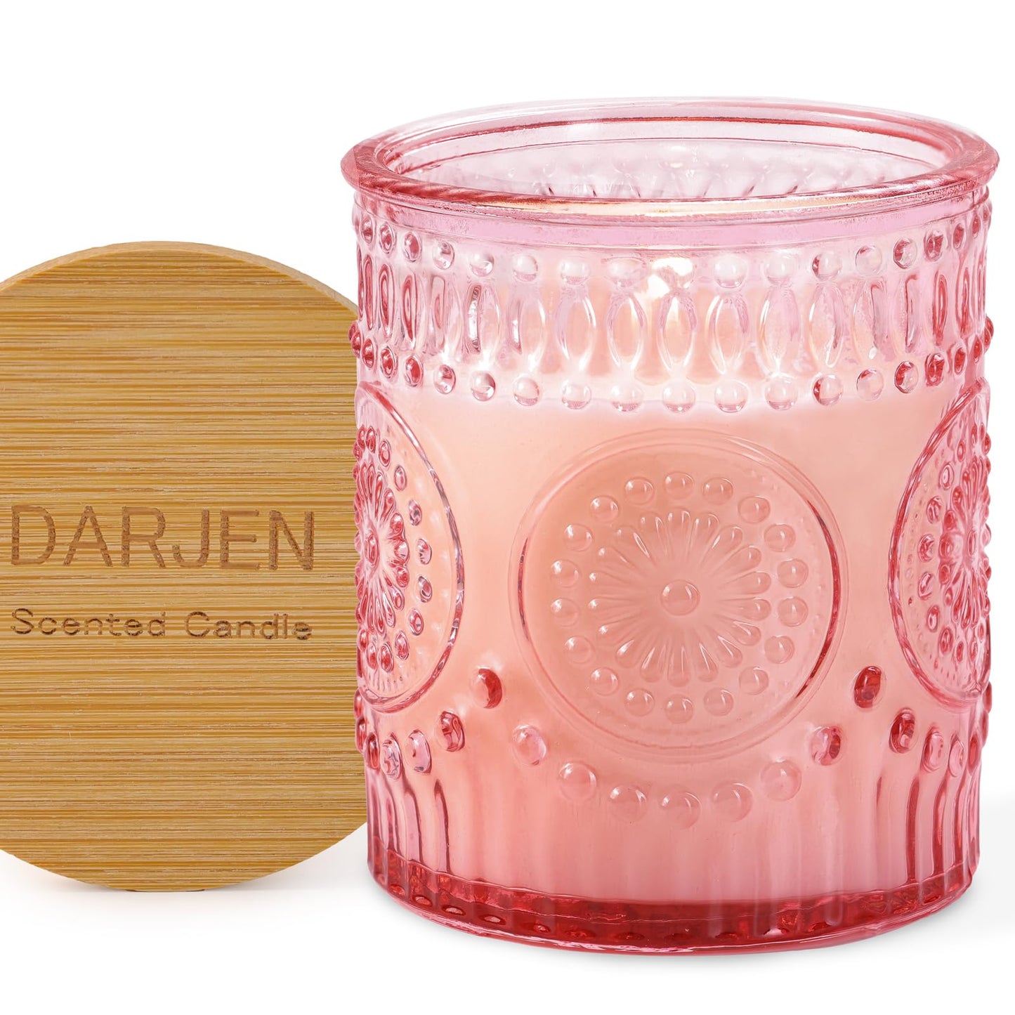 DARJEN Rose Scented Candles for Home- 5.3oz 35H Natural Soy Wax Aromatherapy Jar Candlet, Decorative Aesthetic Candles for Master Bedroom, Date Nights, Self-Care Sunday, Luxury Gift for Women