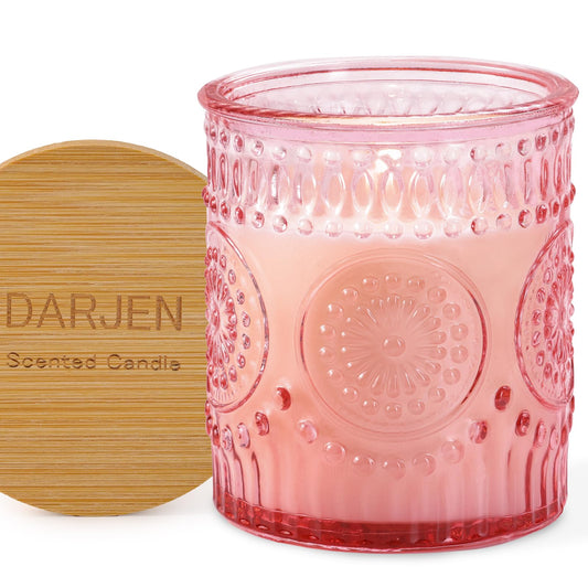 DARJEN Rose Scented Candles for Home- 5.3oz 35H Natural Soy Wax Aromatherapy Jar Candlet, Decorative Aesthetic Candles for Master Bedroom, Date Nights, Self-Care Sunday, Luxury Gift for Women