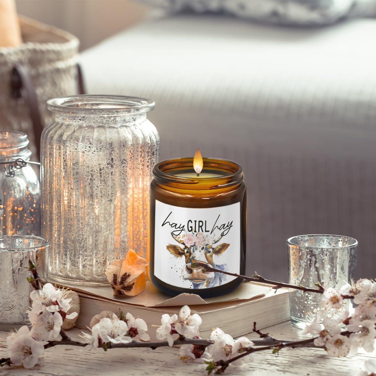 THDSE Cow Candle - Cow Themed Birthday Gifts, Scented Candles in Hay & Pine, 8 oz