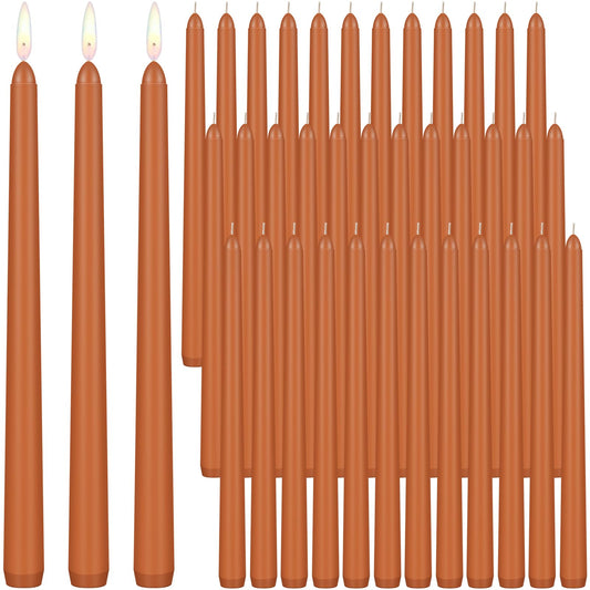 MTLEE 36 Pcs Christmas Taper Candles 10 Inch Unscented Tall Dripless Candlesticks Bulk Long Time Clean Burning Candles for Christmas Party Wedding Home Decoration (Pumpkin Color)