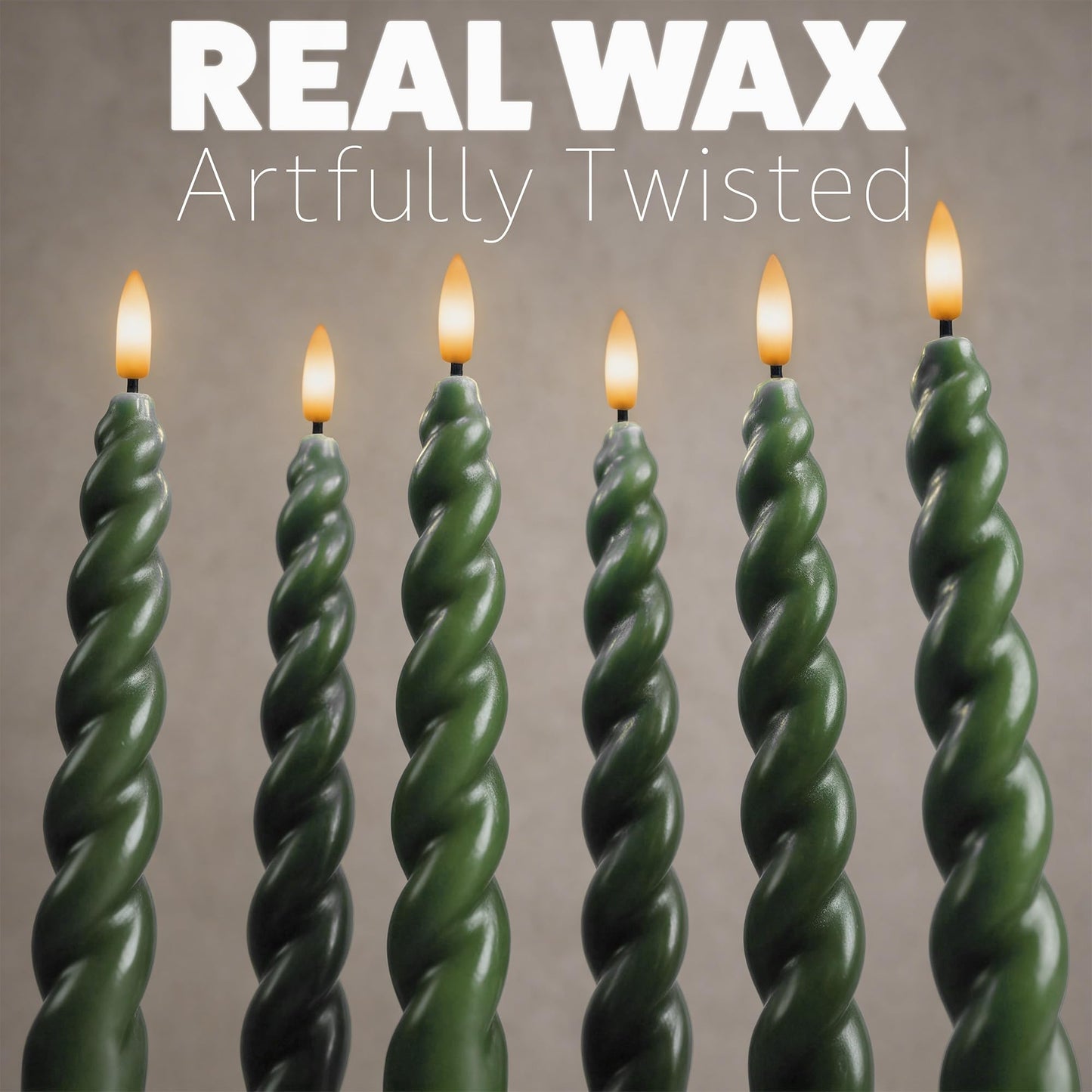West Ivory Full Twisted Spiral Flameless LED Taper Candles – Loden Green, Set of 2 – 2/4/6/8-Hr Timer (24-Hr Memory), Remote, Dimmable, Bottom On/Off Button, Flicker/Steady, Battery Operated