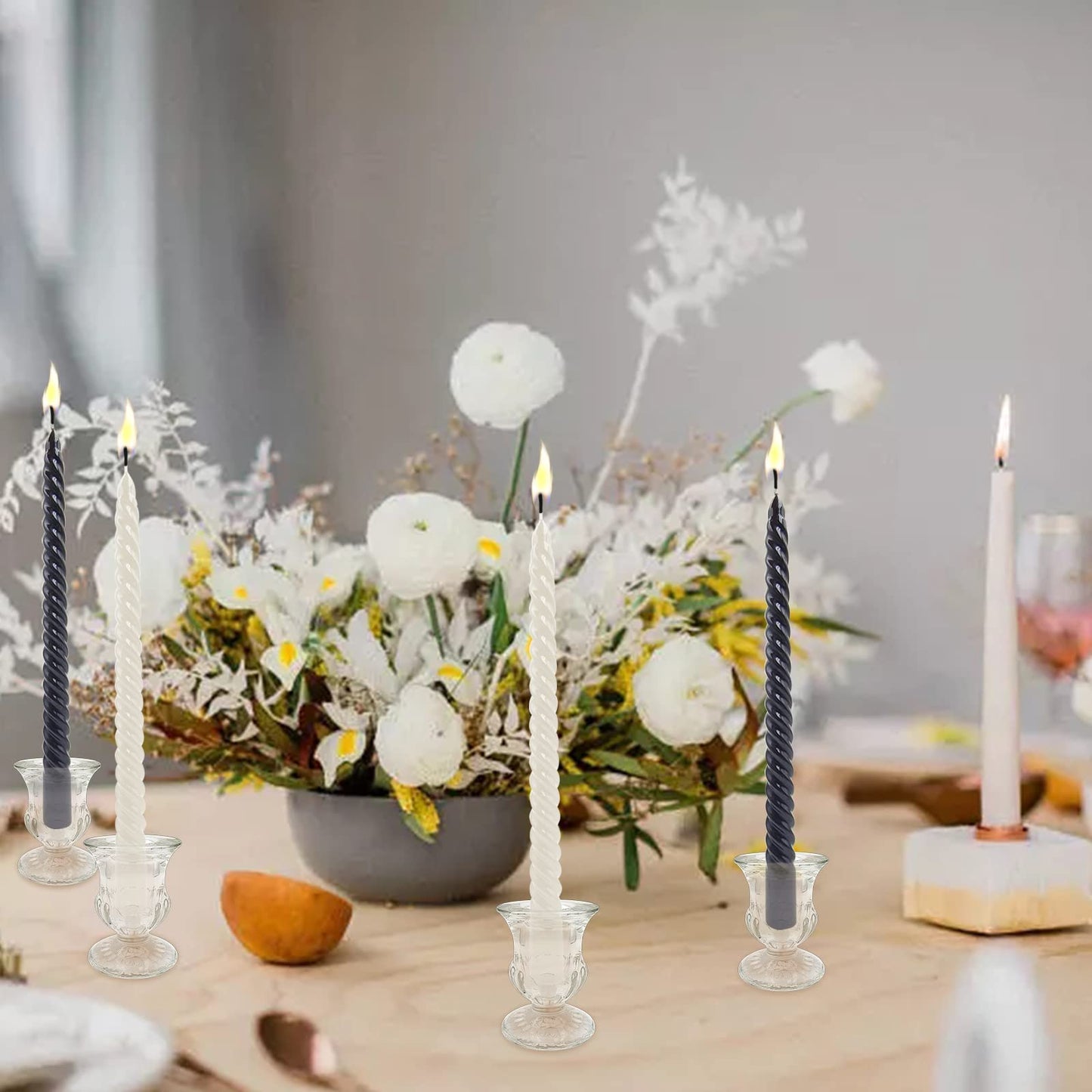 6 PCS Glass Candlestick Holders, Taper Candle Holders for Taper Candles Small Table Centerpiece Decor, Thick Glass Candle Holders for Rustic Wedding Centerpieces, Party Supplies