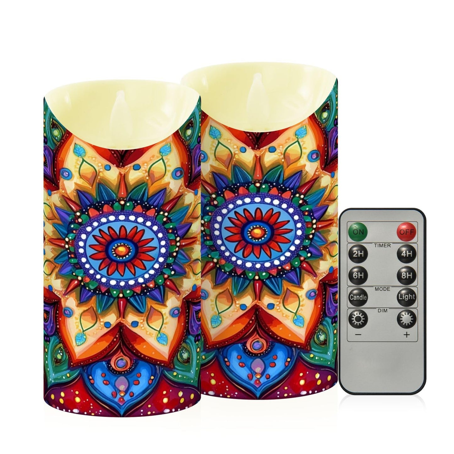 Gravopti Mandala Pattern 2 Pack Flameless LED Pillar Candles with Remote & Timer, Battery Operated, Flickering Wax Candle for Wedding, Romantic Home & Party Decor