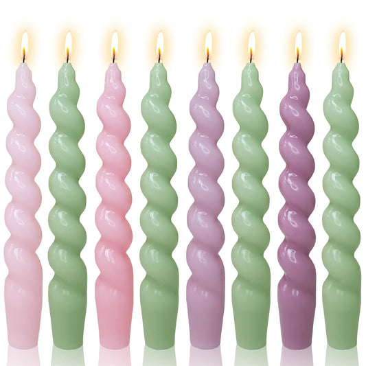 Gedengni Pink and Green Candlesticks Short Taper Candles -Set of 8 Gradient Color Candle Sticks Pink Twisted Candles Colorful Spiral Tapered Candles for Home Décor Women Gifts