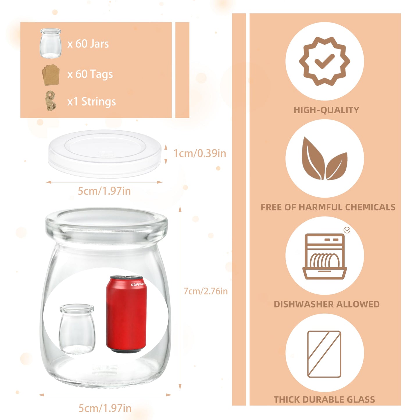 ihomecooker Mini Pudding Jars 60Pack, 3.4 oz Glass Favor Jar with Lids, Candle jars,Yogurt Containers with Lids, Mason Jar,Bath Salt Jars Wedding Favors Honey Pot
