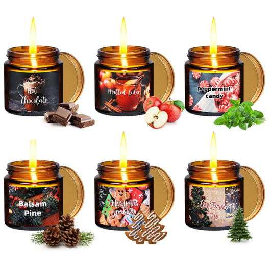 6-Piece Scented Candle Gift Set - Christmas Tree, Cookies, Candy, Pine, Chocolate, Mulled Cider