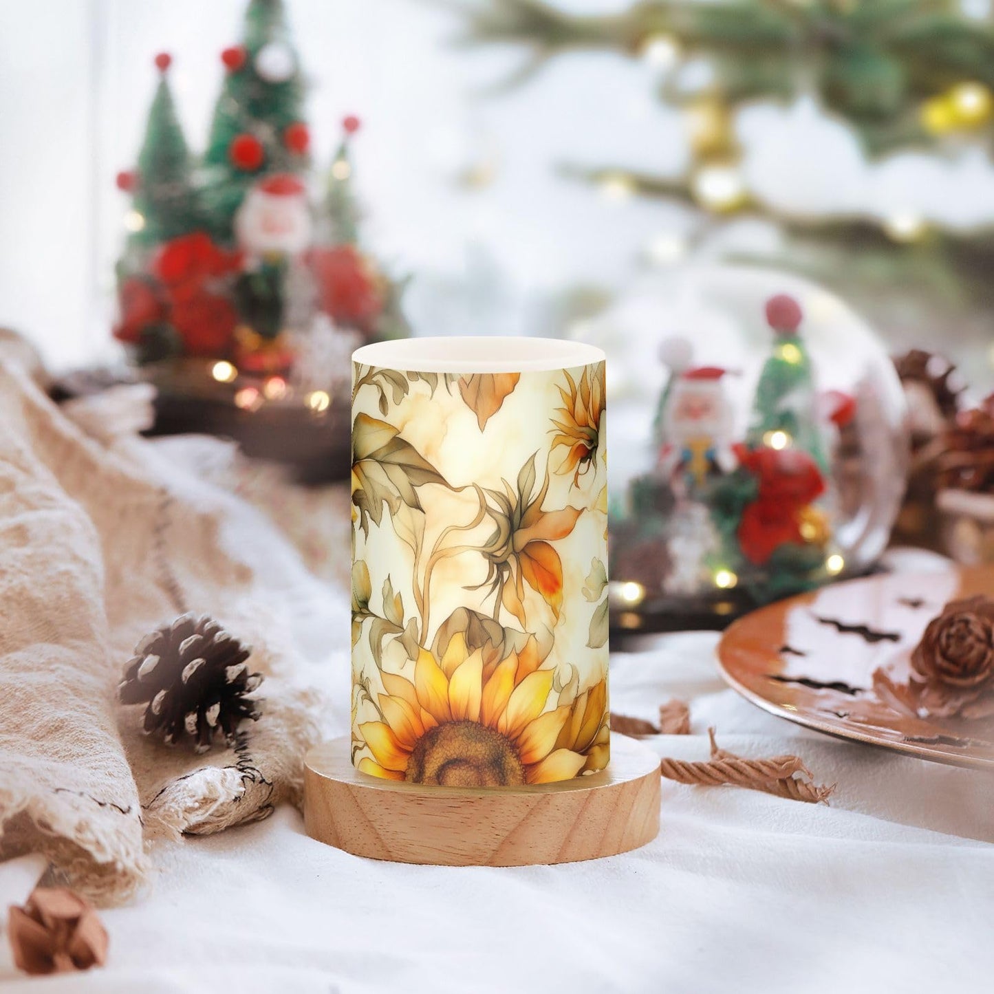 WEVIBOFU Painting Sunflowers Flickering Flameless Candles LED Battery Operated with Remote Timer Pillar Candles for Home Birthday Wedding Christmas Decor, Set of 2