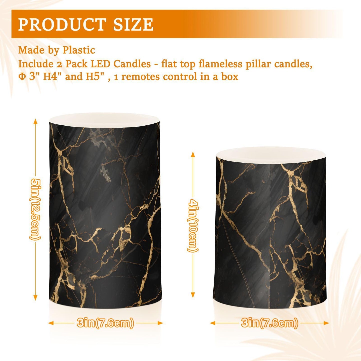 ALAZA Black Marble Gold Fluid Marble Flameless Candles Flickering LED Candles with Remote Timer Battery Operated Pillar Candles Set of 2 for Dinner Holiday Decor