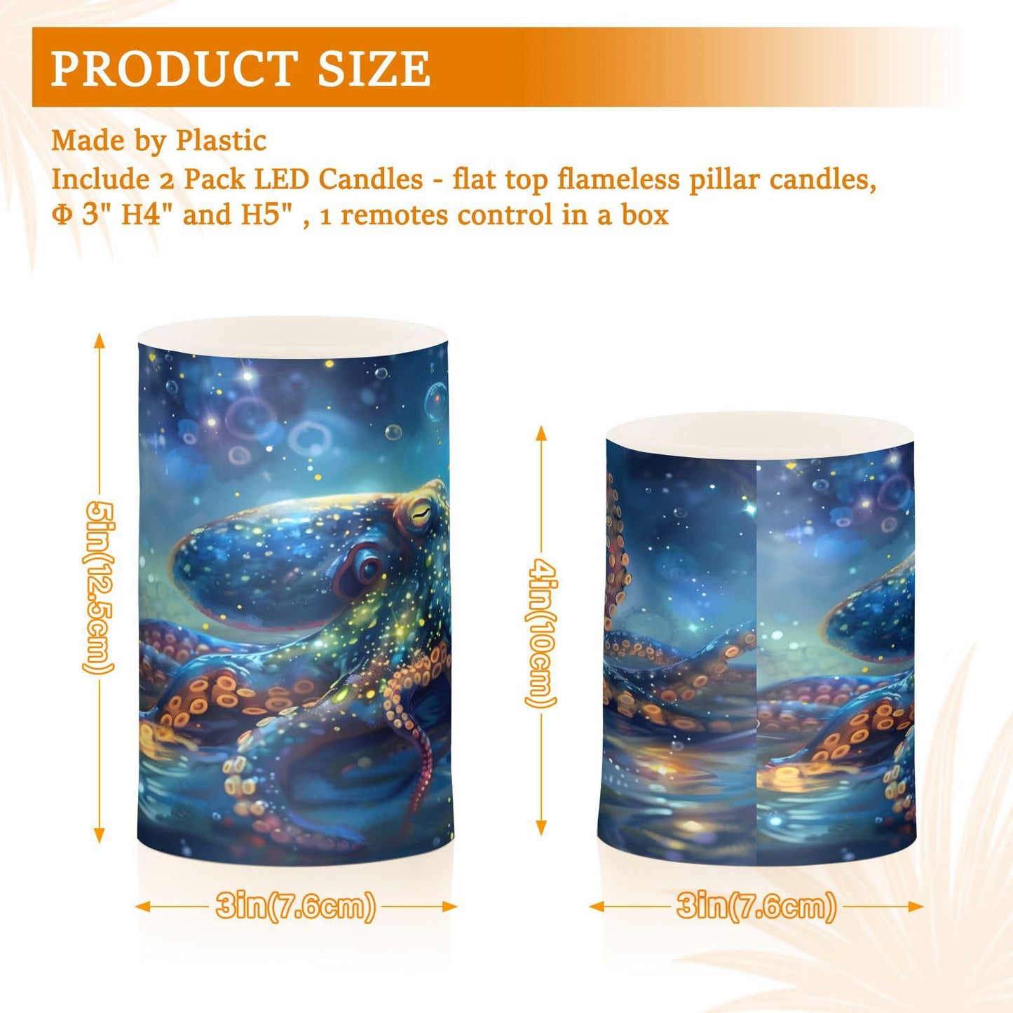 ALAZA Octopus Flameless Candles, LED Pillar Candles with Remote Timer, Battery Operated Candles Set of 2
