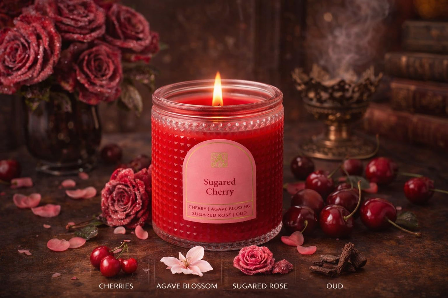 Aromatique, Sugared Cherry, Textured, Elegant Candle with Metal Lid, Home Fragrance for Relaxing Atmosphere, 6 oz, Mother's Day Gifts, Bridal Showers, Anniversaries, Holiday Gifts.