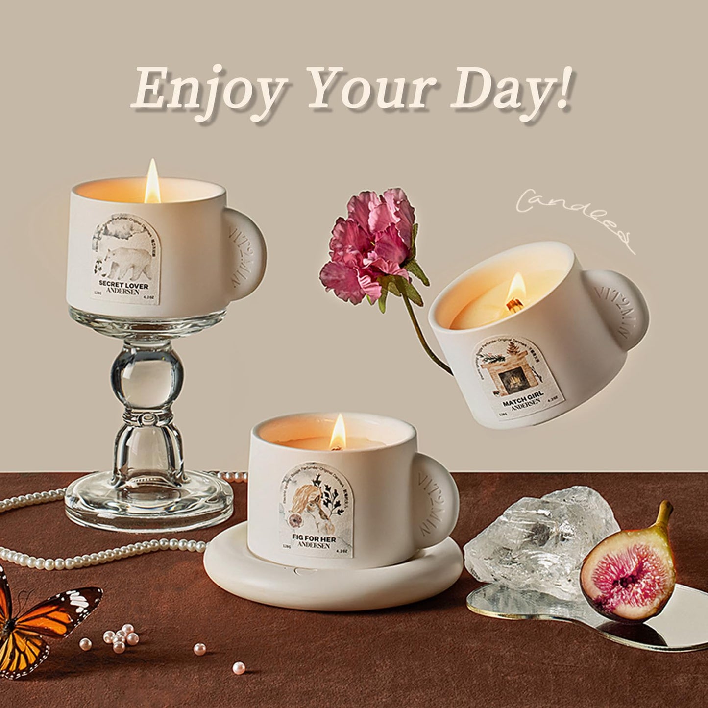 daasigwaa Electronic Ignition Scented Candles, 4.2oz Hand-Made Ceramic Jar Single Wick Candle Soy Wax Blend Aromatherapy Candles with 30 Hours of Burn Time(Match Girl)