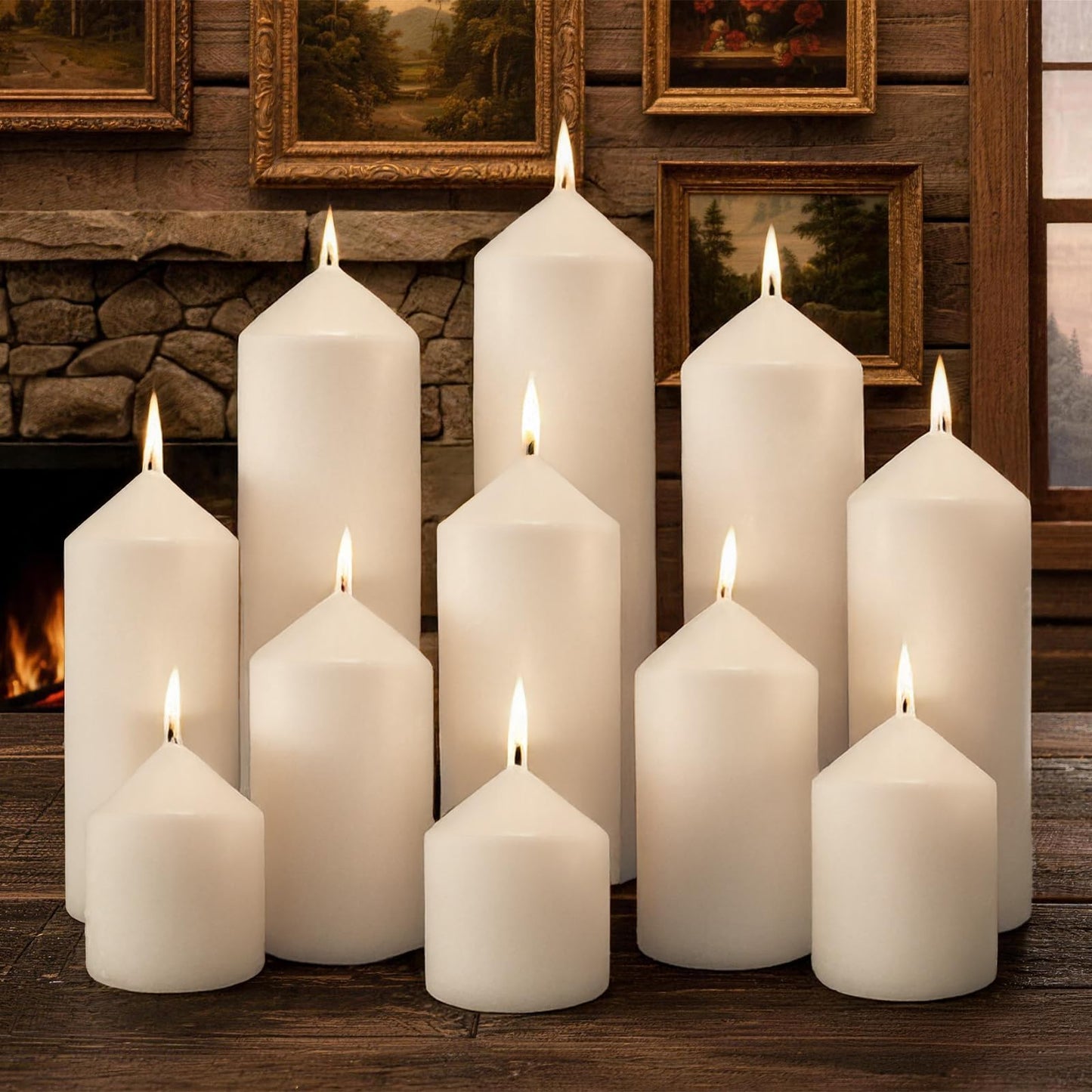 Trxvxo White Pillar Candles Bulk Set of 12, 3 Different Lengths 3 x 3/6/8 Inch (4 Each), Hurricane Candles, Dripless Unscented Smokeless, Gives You a Better Atmosphere When Organizing an Event Party.