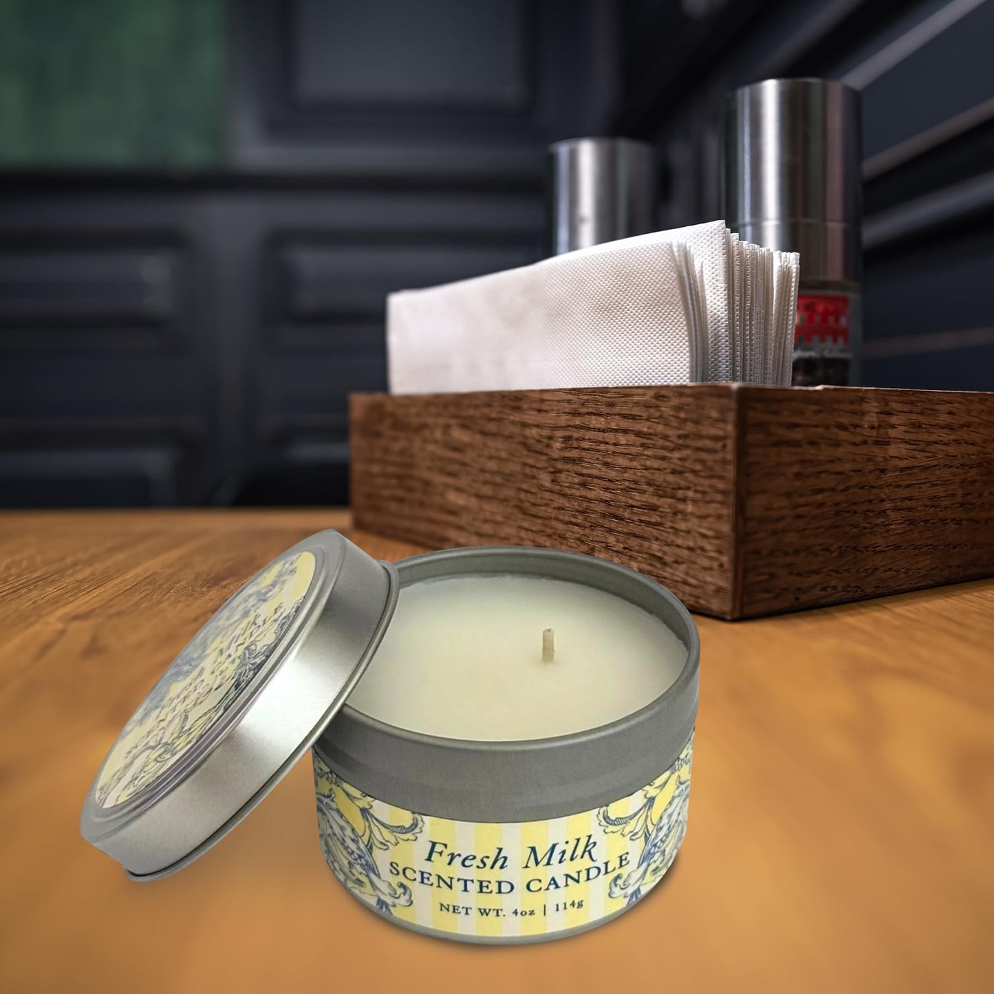 Greenwich Bay Hand-Poured Scented Candle in Decorative Tin – 4 oz/114 g Travel Candle with Lead-Free Wick, Vegetable Wax, Long-Burning Aromatherapy Gift, Single Wick – Made in USA (Fresh Milk)