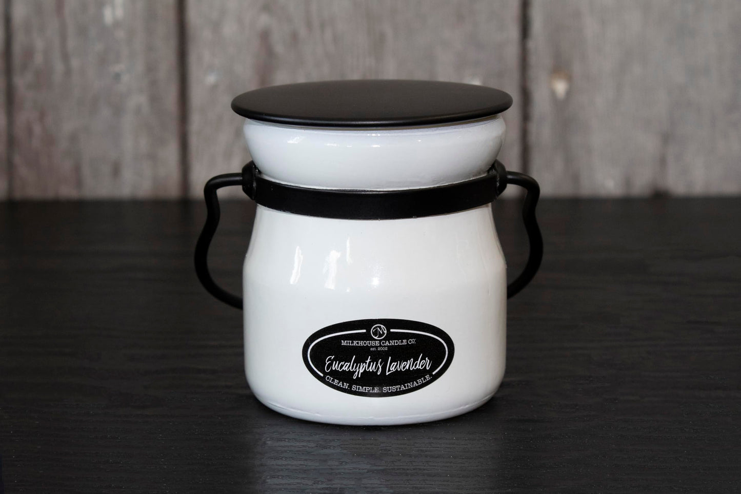 Milkhouse Candle Company Eucalyptus Lavender Soy Candle - Lavender | Eucalyptus | Soft Spice Scented - 5 oz Cream Jar with Black Lid, 35+ Hour Burn Time, Made in the USA