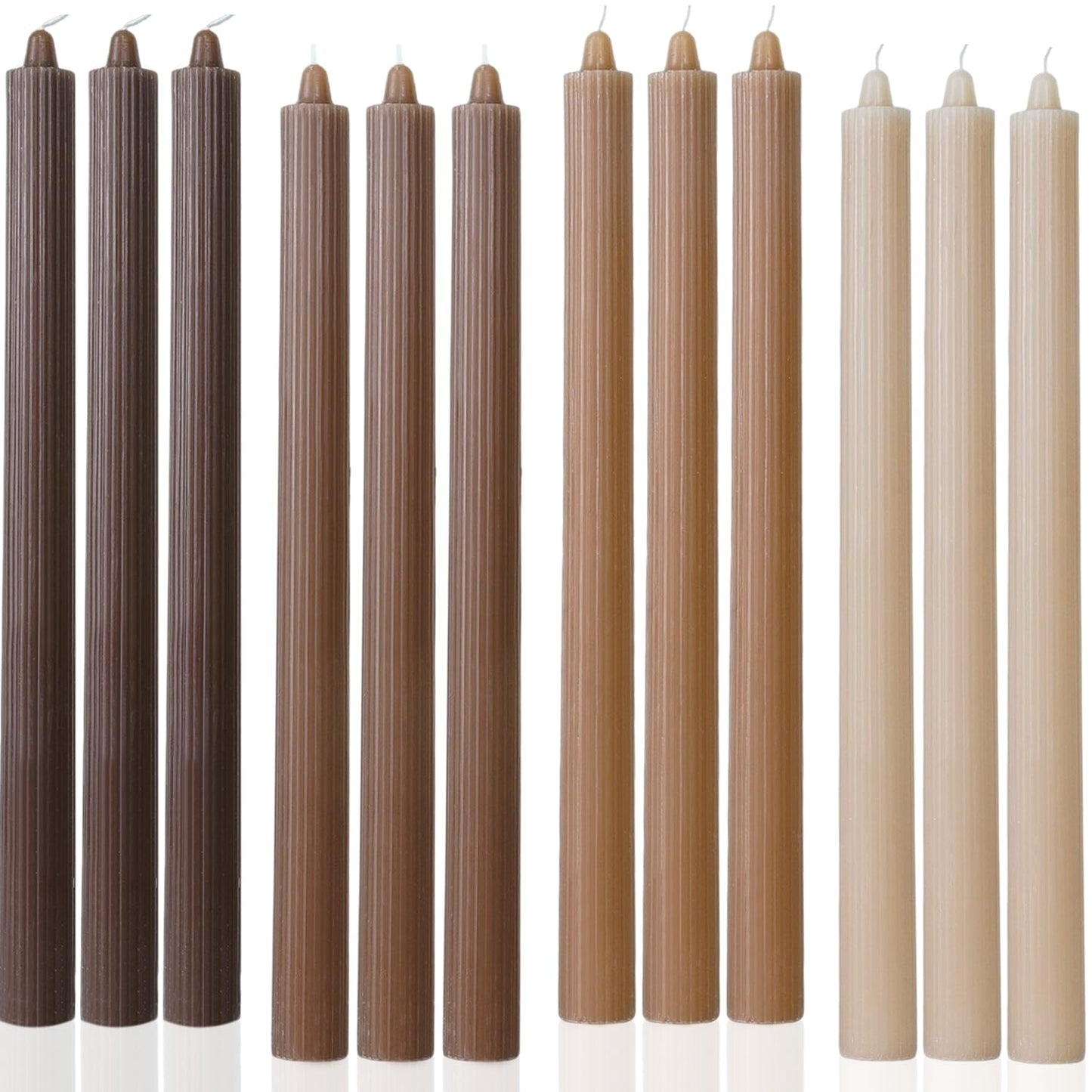 LPUSA Candlesticks Brown Taper Candles 10.5 inch Dripless Tapered Candles Ideal as Dinner Candles Smokeless and Unscented Long Burning,Set of 12