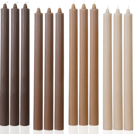 LPUSA Candlesticks Brown Taper Candles 10.5 inch Dripless Tapered Candles Ideal as Dinner Candles Smokeless and Unscented Long Burning,Set of 12