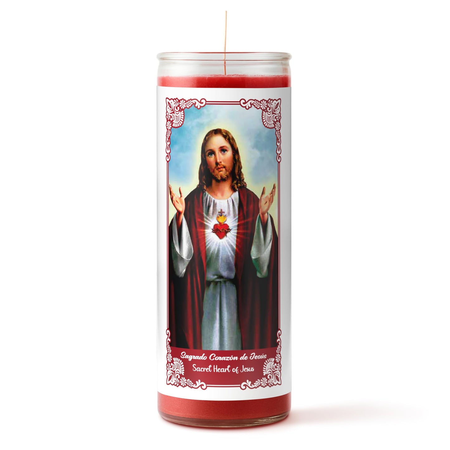 Alumenza 6 Pack Sagrado Corazón de Jesús Candle in Glass Jar 90 Hours – Paraffin Wax, Clean Burning Unscented | Large & Tall Devotional Prayer Pillar Candles for Home, Memorial, Rituals