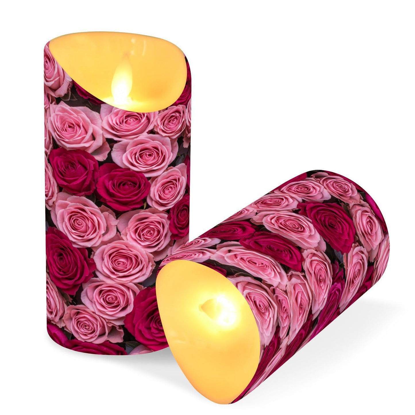 ALAZA Hot Pink Roses Flickering Flameless Candles Battery Operated with Remote Timer,Tea Light Candles LED Pillar Votive Set of 2 for Outdoor Indoor Decorations 3" x5.9"