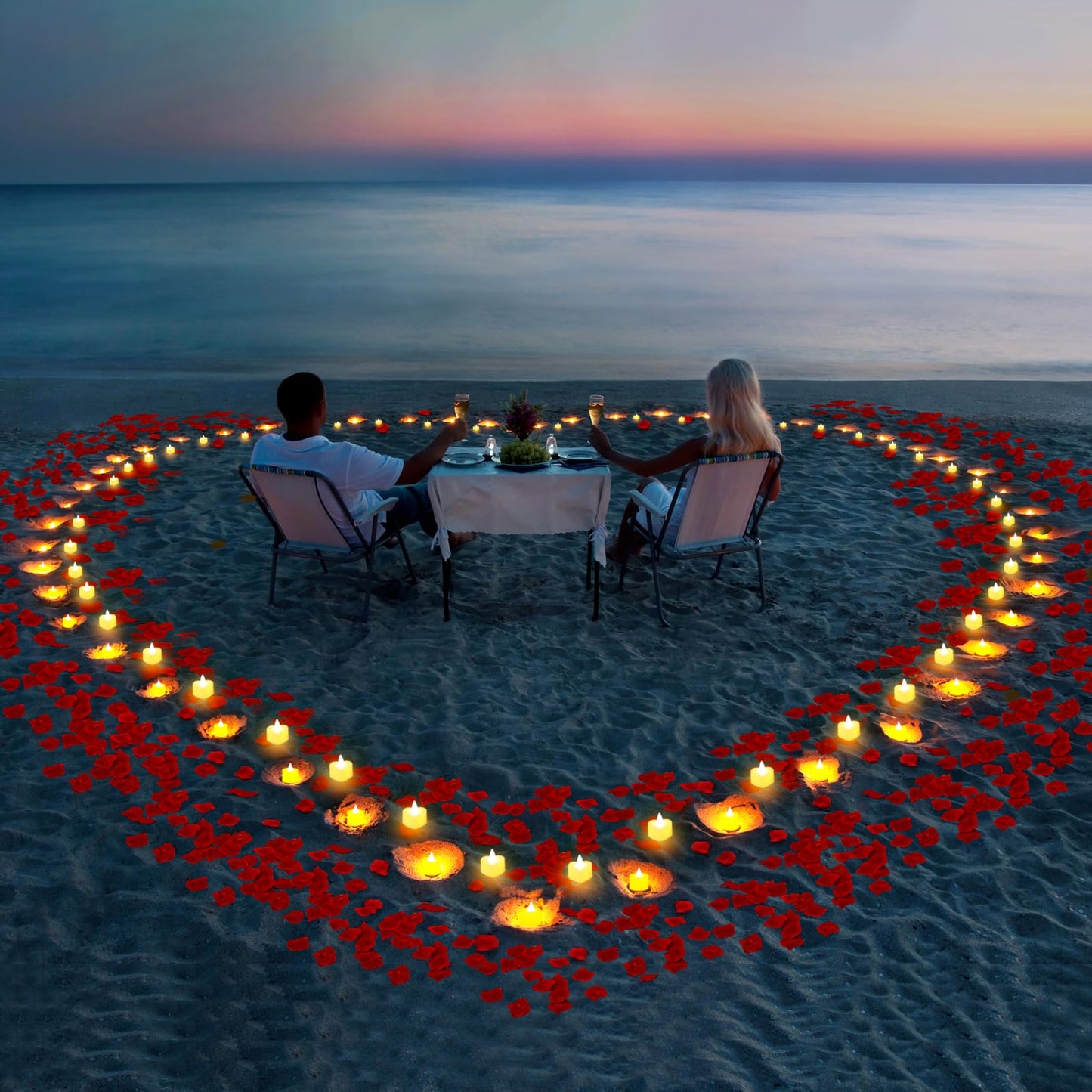 gobutend 6000 Pcs Artificial Rose Petals with 72 Pcs Romantic Flameless Candles, LED Heart Tea Lights Battery Operated for Romantic Night Wedding Anniversary Table Party Decoration