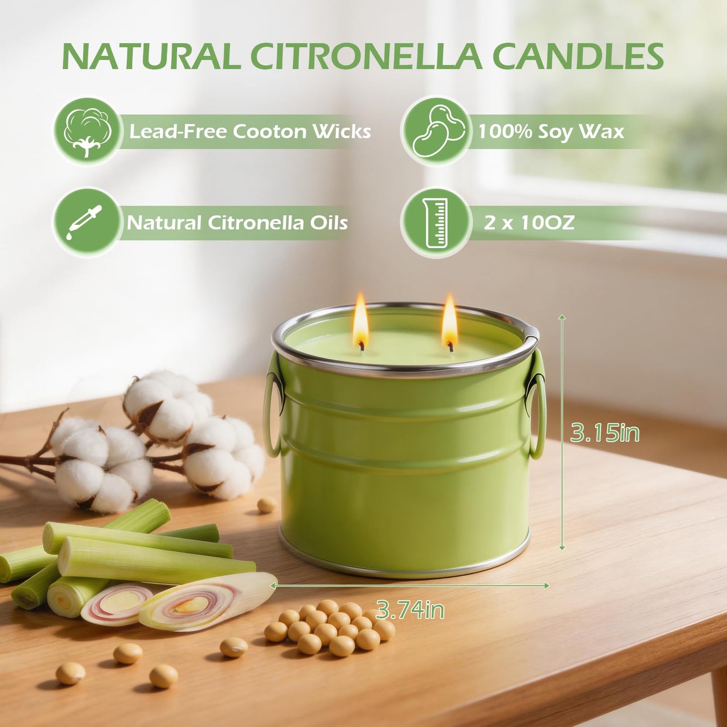 Citronella Candles Outdoor,2 Pack 20oz Large Soy Wax Lemongrass Candles,Summer Outside Decorative Jar Scented Candles for Outdoor Patio,Garden,Balcony,Backyard & Camping