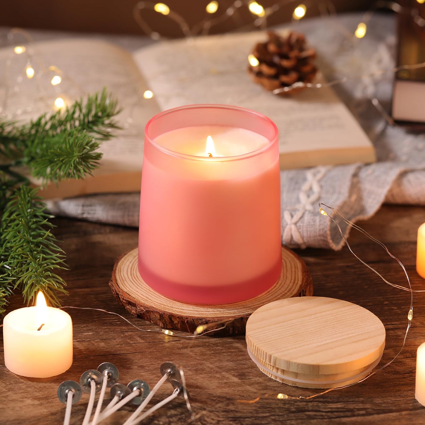 DARJEN 12 Pack Frosted Pink Candle Jars for Making Candles- 9 OZ Empty Glass Candle Making Jars with Making Kits, Candle Making Supplies Candle Containers for Home DIY & GIFS