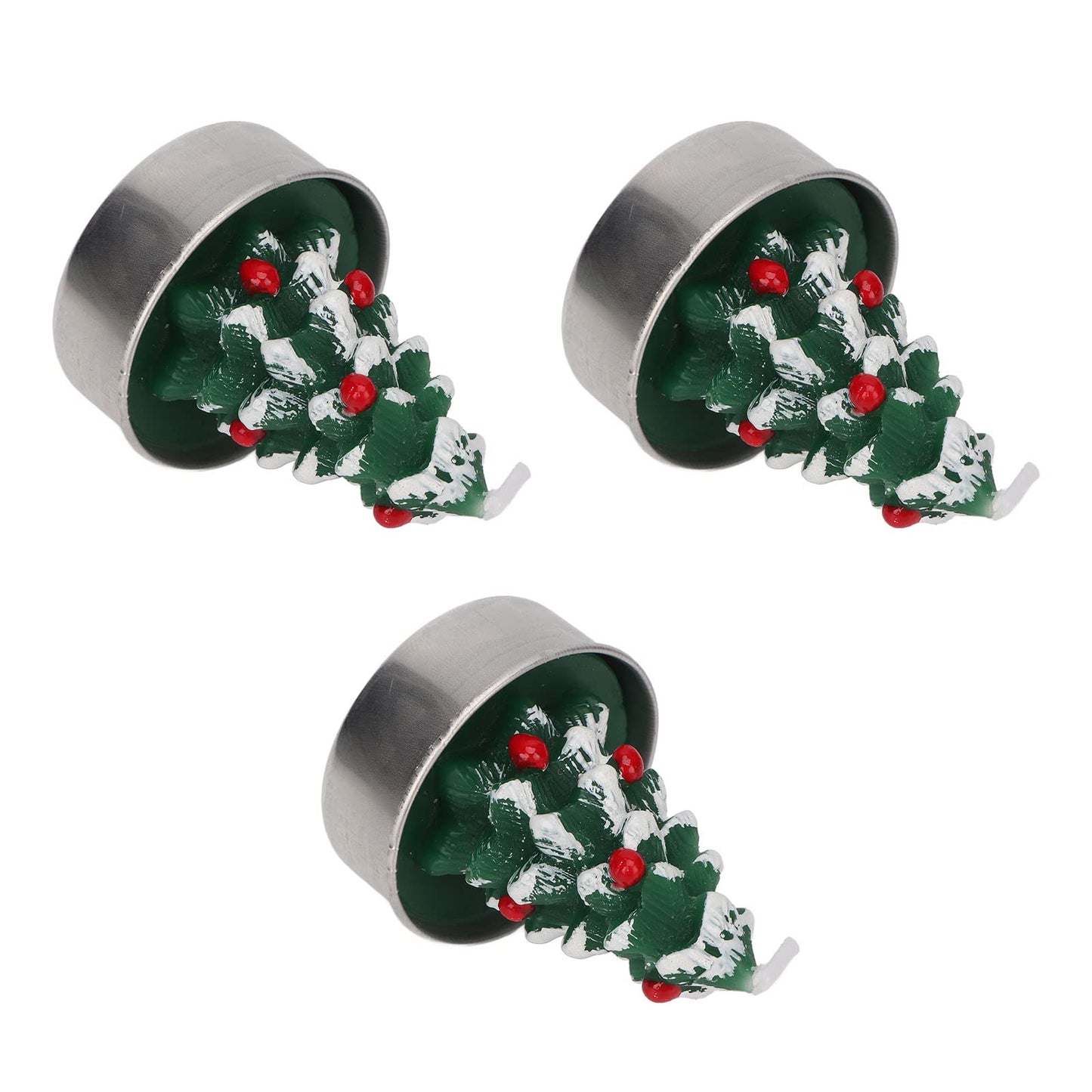 Srliya Christmas Tree Tealight Candles, Premium Paraffin Material, Long Burning Time, Cute Festive Design, 3pcs Tea Candle Holder, for Christmas Parties, Weddings