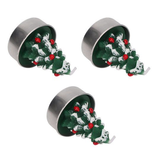 Srliya Christmas Tree Tealight Candles, Premium Paraffin Material, Long Burning Time, Cute Festive Design, 3pcs Tea Candle Holder, for Christmas Parties, Weddings
