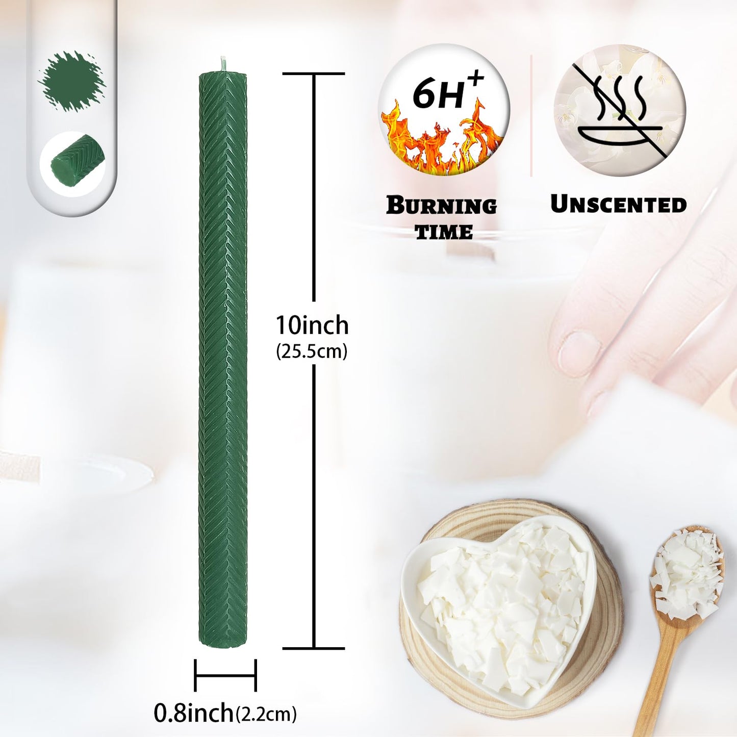 Unscented Long Spiral Taper Candle Handmade Dripless Dark Green 10 Inch Smokeless Tall Twisted Candlesticks Elegant Wave Design for Home Wedding Festive Décor