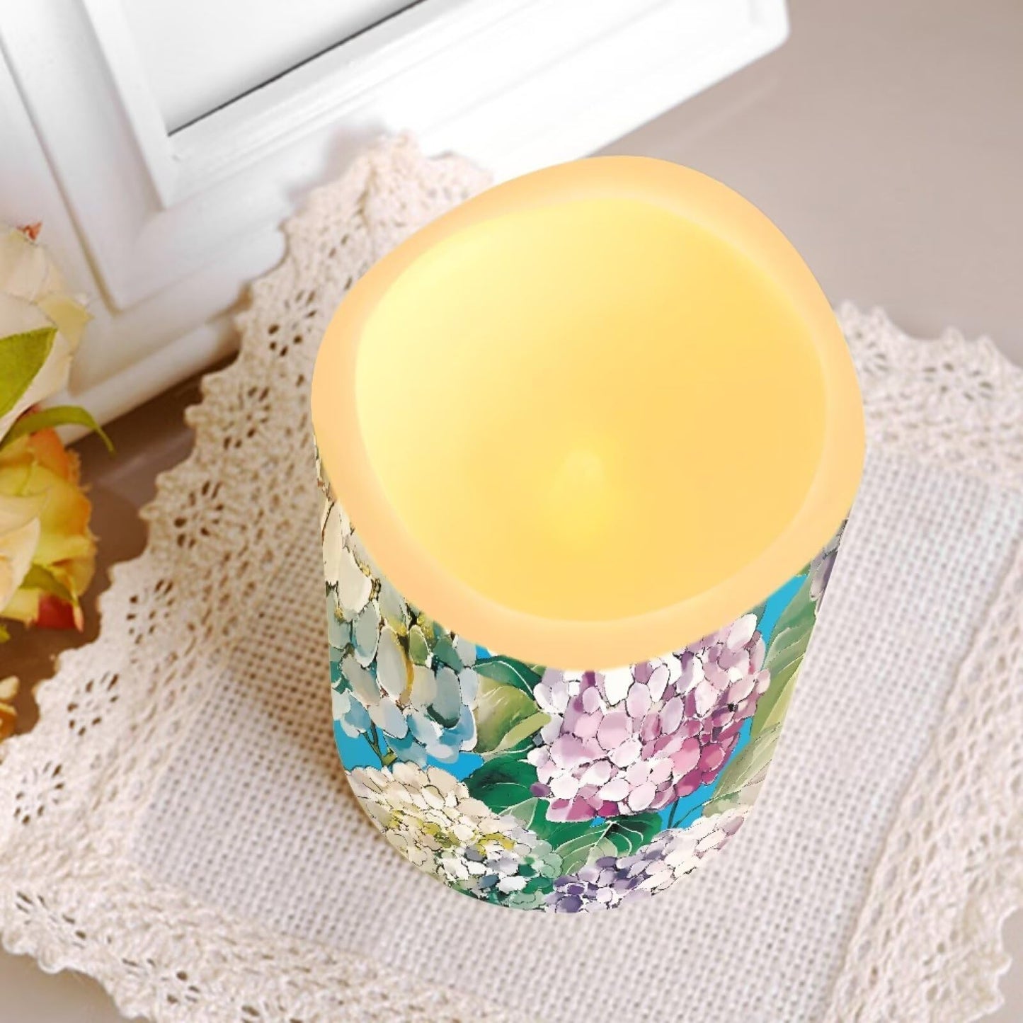 Cozeyat Big Flower Flameless Candles 4 Pack Battery Operated LED Pillar Candles with Remote Control Timer Color Changing for Home Wedding Beach