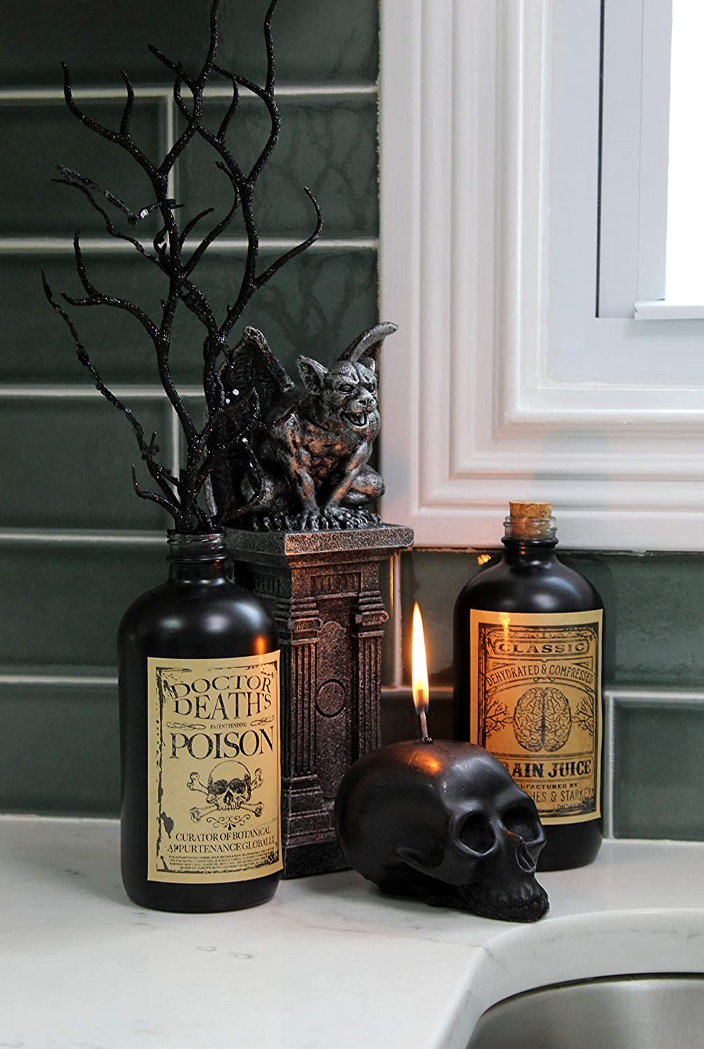 Darware Large Skull Candles (2-Pack, Black); 4.75 x 3-Inch Decorative Themed Candles for Halloween, Horror and Novelty Decor