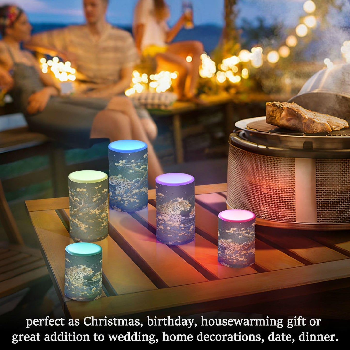 Lights Flameless Candles Golden Leopard Pillar Candles Set of 2 Battery Operated Remote Control Warm Lights Home Decor