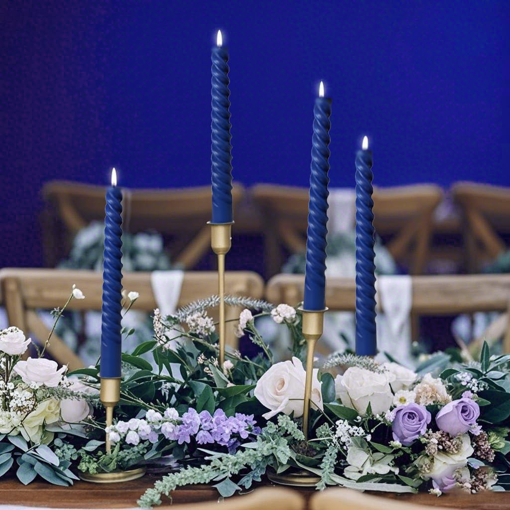 8 Pack 10 Inch Navy-Blue Spiral Taper Candle Set, 7/8 Inch Unscented Driples Candlesticks for Home Decoration, 6-7 Hours Burn