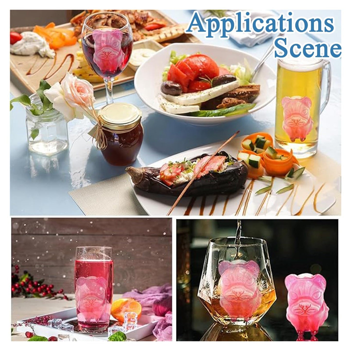 Gythara 3D Bulldog Theme Silicone Ice Molds Animal Cartoon Lovely Dog Molds for DIY Party Epoxy Resin Cocktails Ice Casting Drink Candle Craft Decor