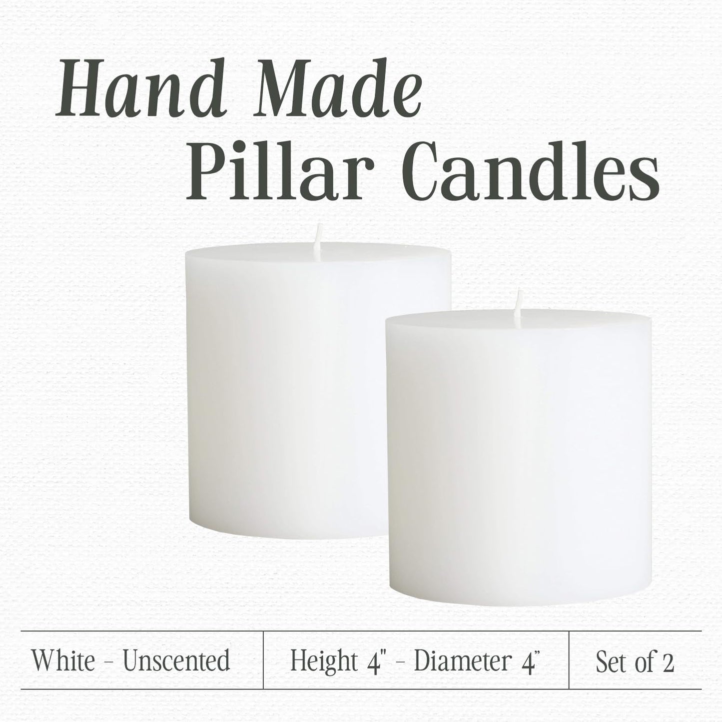 Mister Candle 4" x 4" White Pillar Candles Set of 2 – Unscented, Smokeless, Dripless Handmade Paraffin Wax Candles – Long 80 Hour Burn Time – Decorative Centerpiece & Home Decor Candle Set