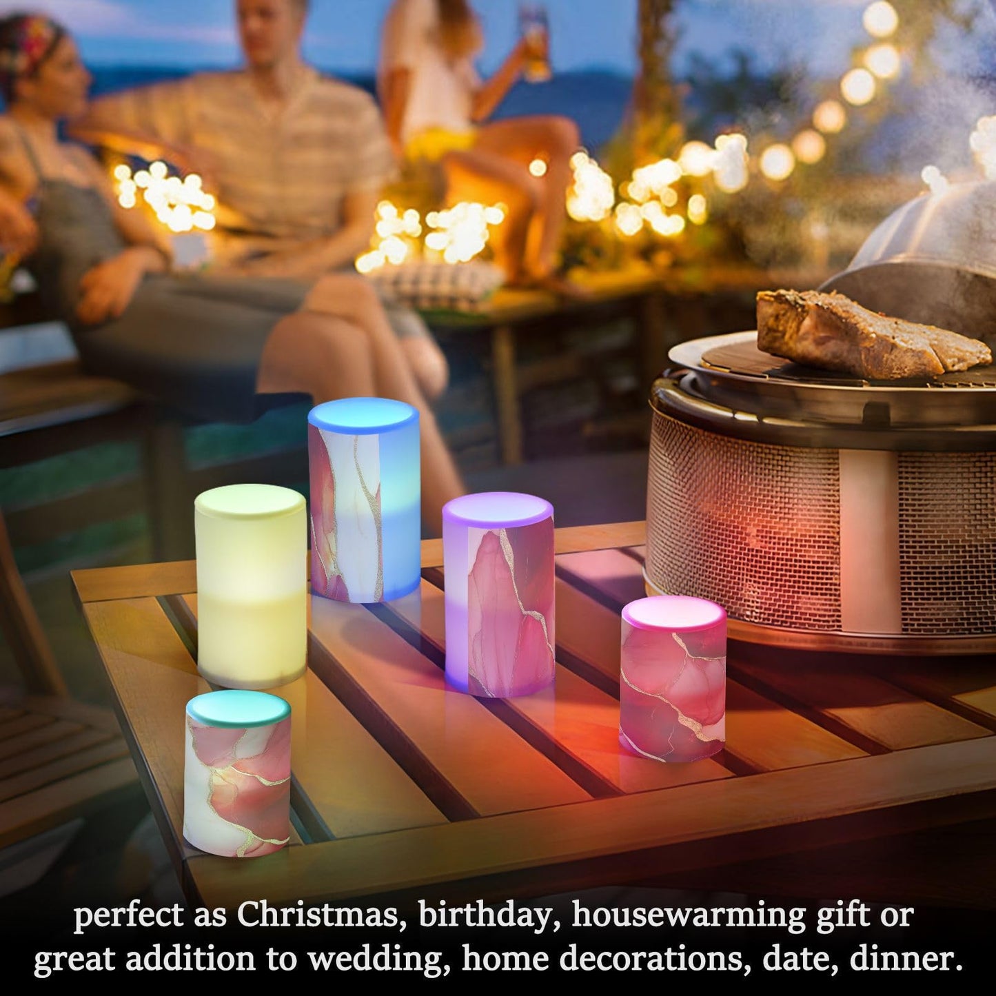 Zathe Flameless Flickering Candles Color Changing Led Pillar Candles for Living Room Marble Red White