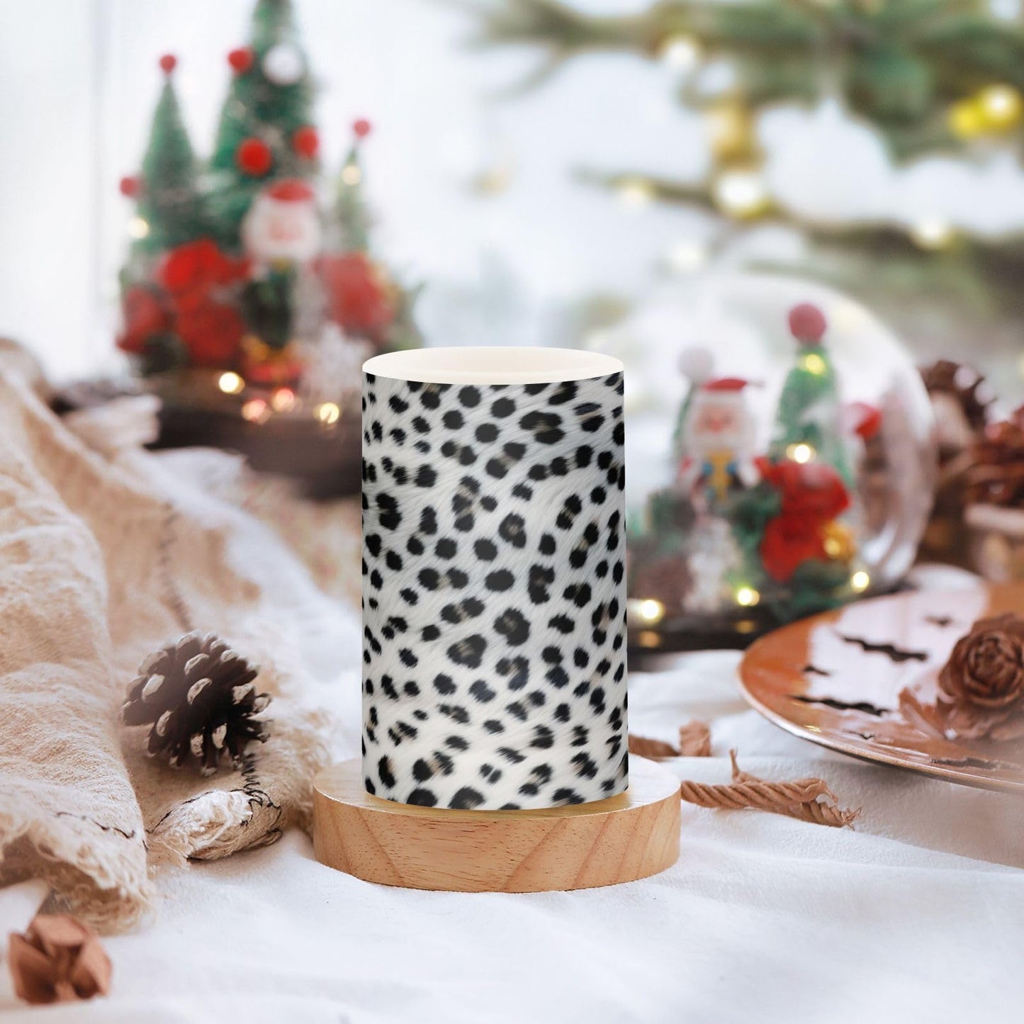 GUIJI White Leopard Print Flameless Candles, Flameless Candles with Remote Set of 2, Flameless Candles Battery Operated, Pillar Candles Home Decoration, Christmas, Party, E08D23009
