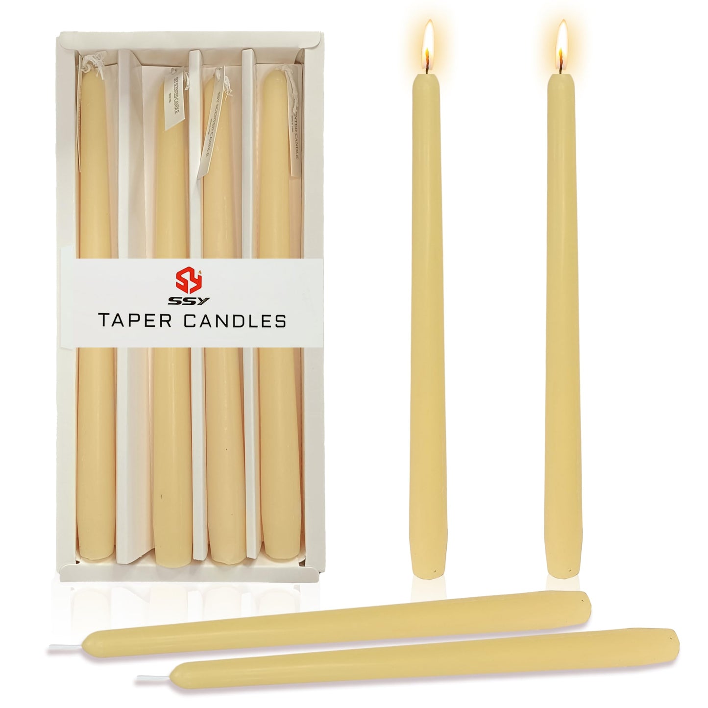 10 Inch Yellow Taper Candles Set of 4, Unscented Tapered Candles, Elegant Candle Stick Handmade Candlesticks for Wedding Dinner Table Home Decor Party Gift