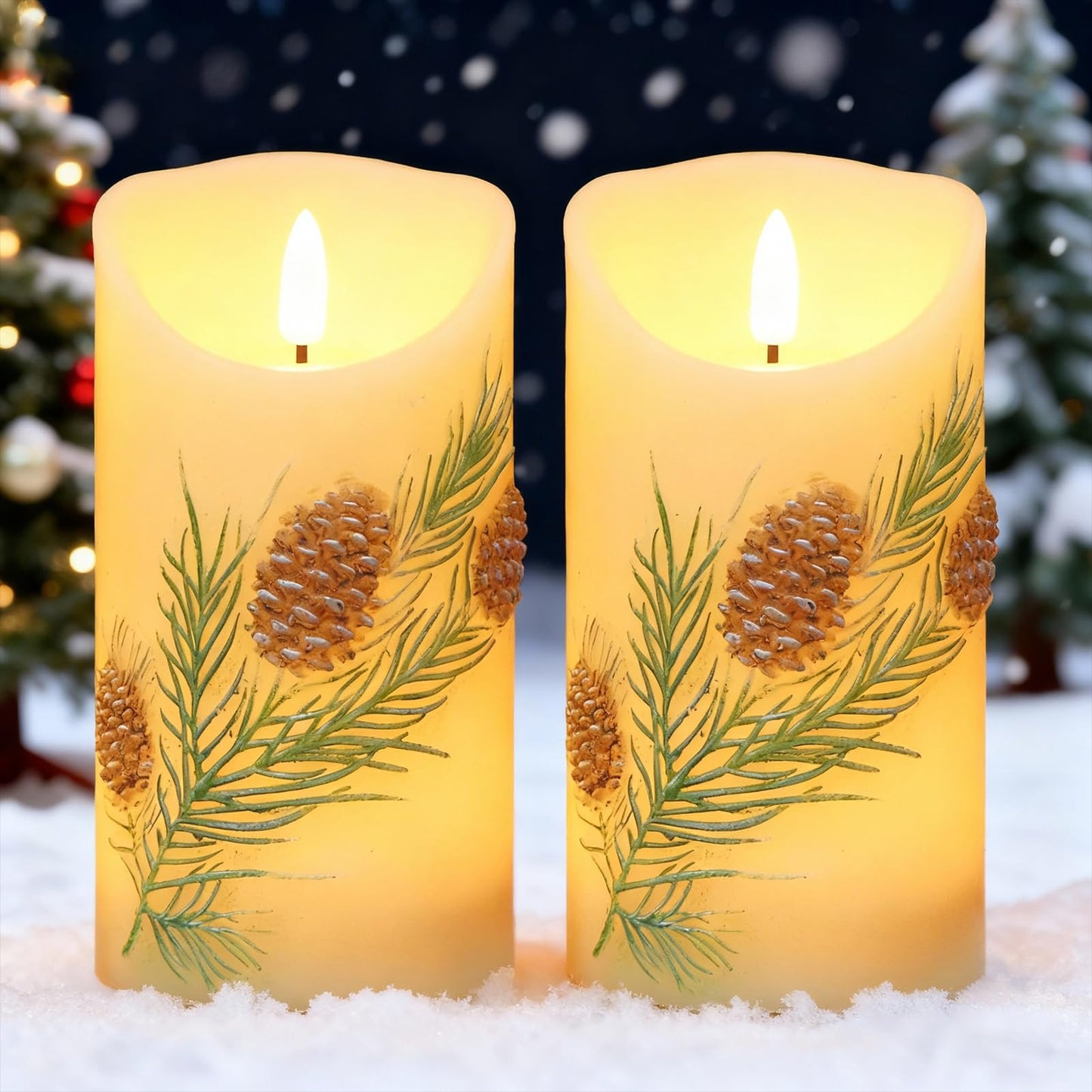 Lasumora Pinecone LED Candles with 6H Timer, flameless Candles with Flickering Flame, Waxy Pillar 2 Pack Flickering Acorn Decor Woodsy for Fall Christmas Decor (3 inches x 5.7 inches)