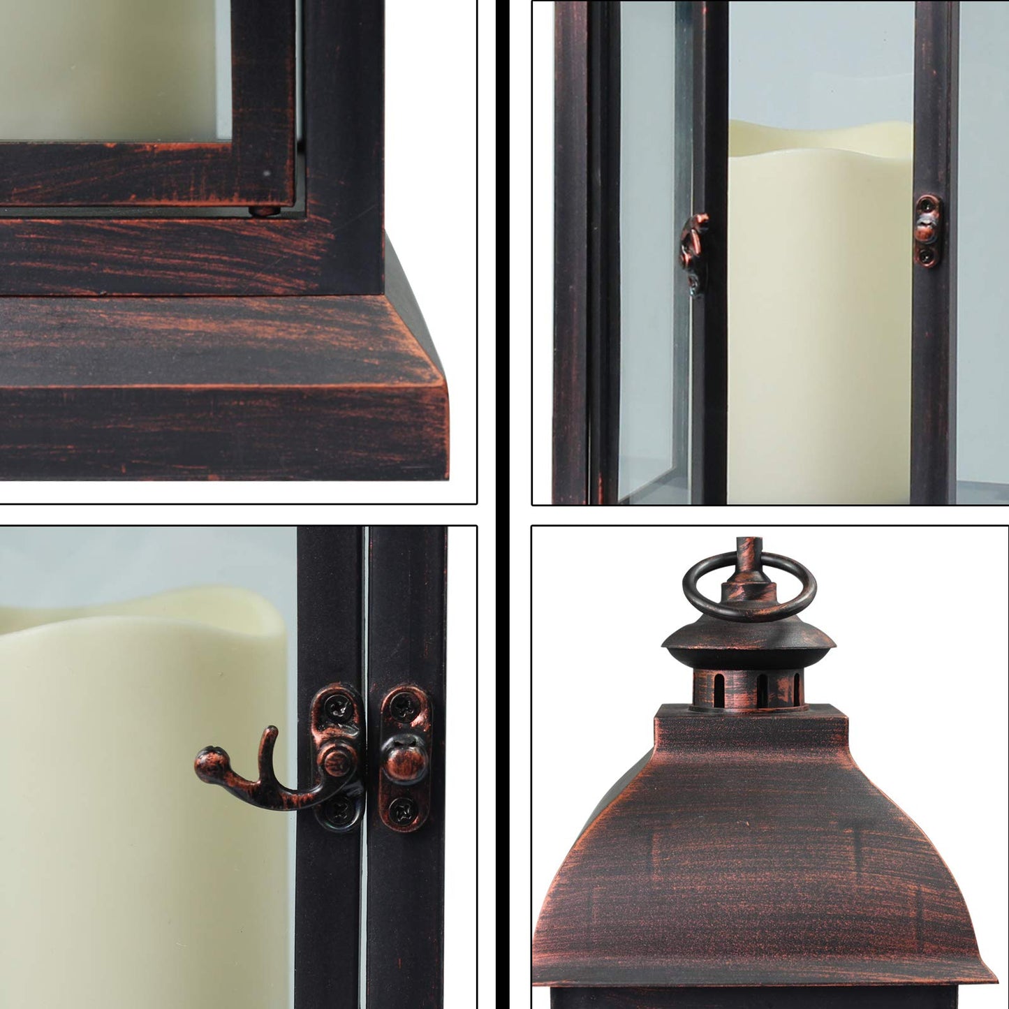 WRalwaysLX 15 inch H The Door-Open Decorative Lantern with flameless LED Candle Light, Outdoor/Indoor LED Lantern, wtith Timer Candle，Plastic with Bronze Undertones.USE 2C Battery(not Include)