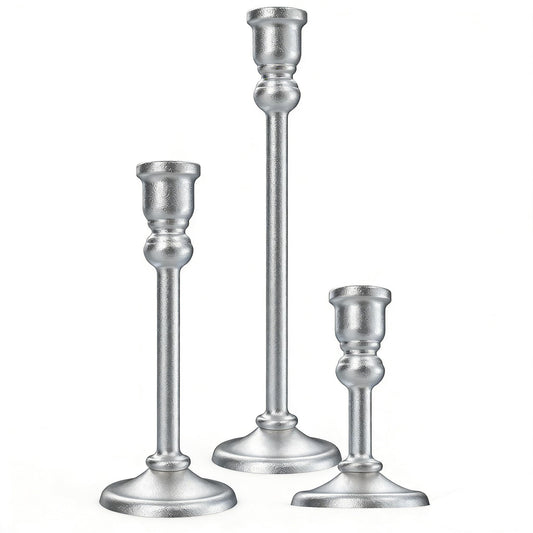 Candlestick Holders Taper Candle Holders Set of 3, Golden Candlestick Holders Decorative Candle Stand, Tapered Candle Holders Set for Wedding, Dining Table, Home Decoration (Antique Silver)