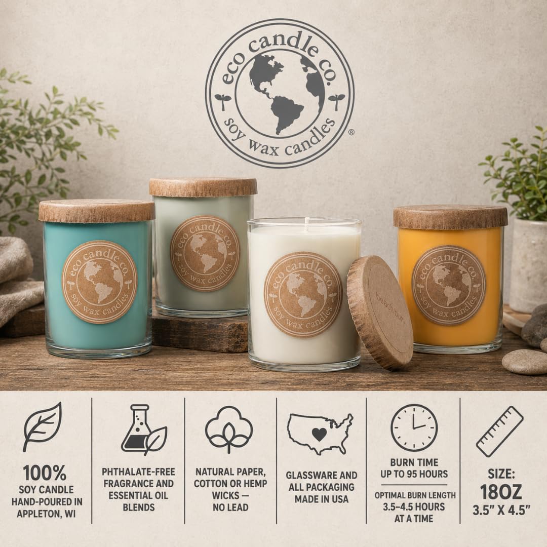ECO CANDLE CO. Recycled Candle, Sanctuary, 18 oz. Double Wick - Scents of Black Orchid, Ginger, Cardamom, Lily, Leather, Amber, & Kyara - 100% Soy Wax, No Lead, Kraft Paper Label & Lid, Hand Made
