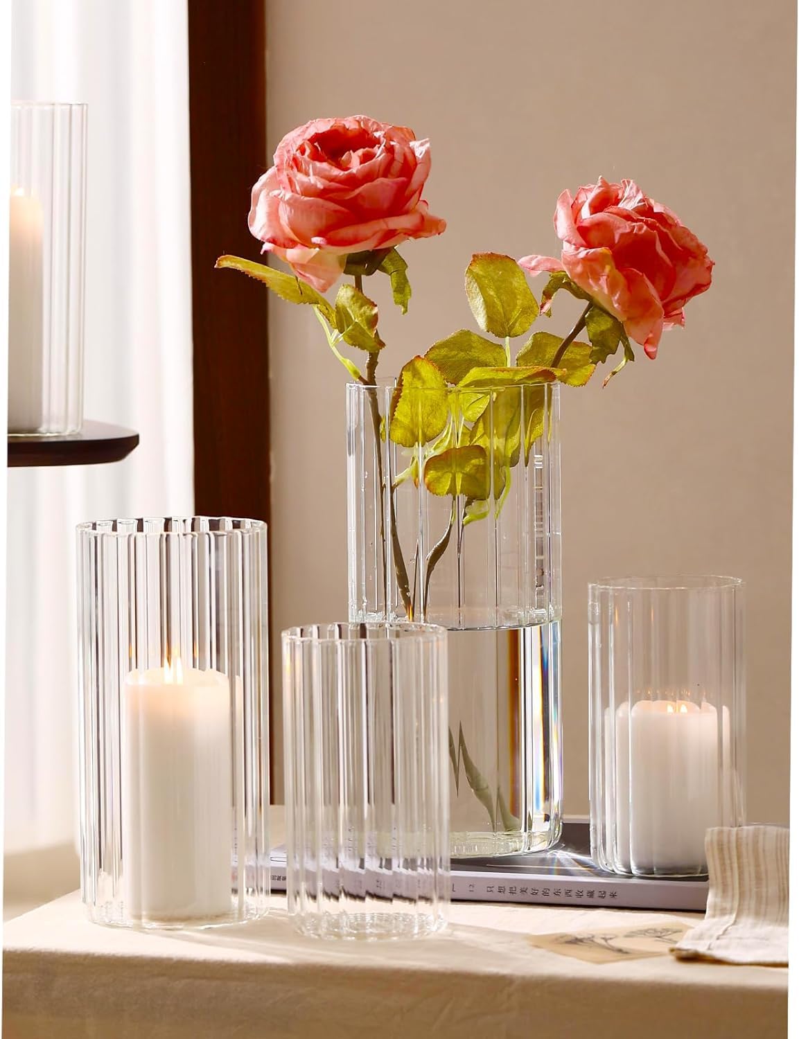 PHOSPHOR 18 Pcs Cylinder Glass Candle Holder 6'', 8'', 10'', Hurricane Candle Holder for Pillar Candle Tall Glass Cylinder Centerpieces Vases Floral Room Decor
