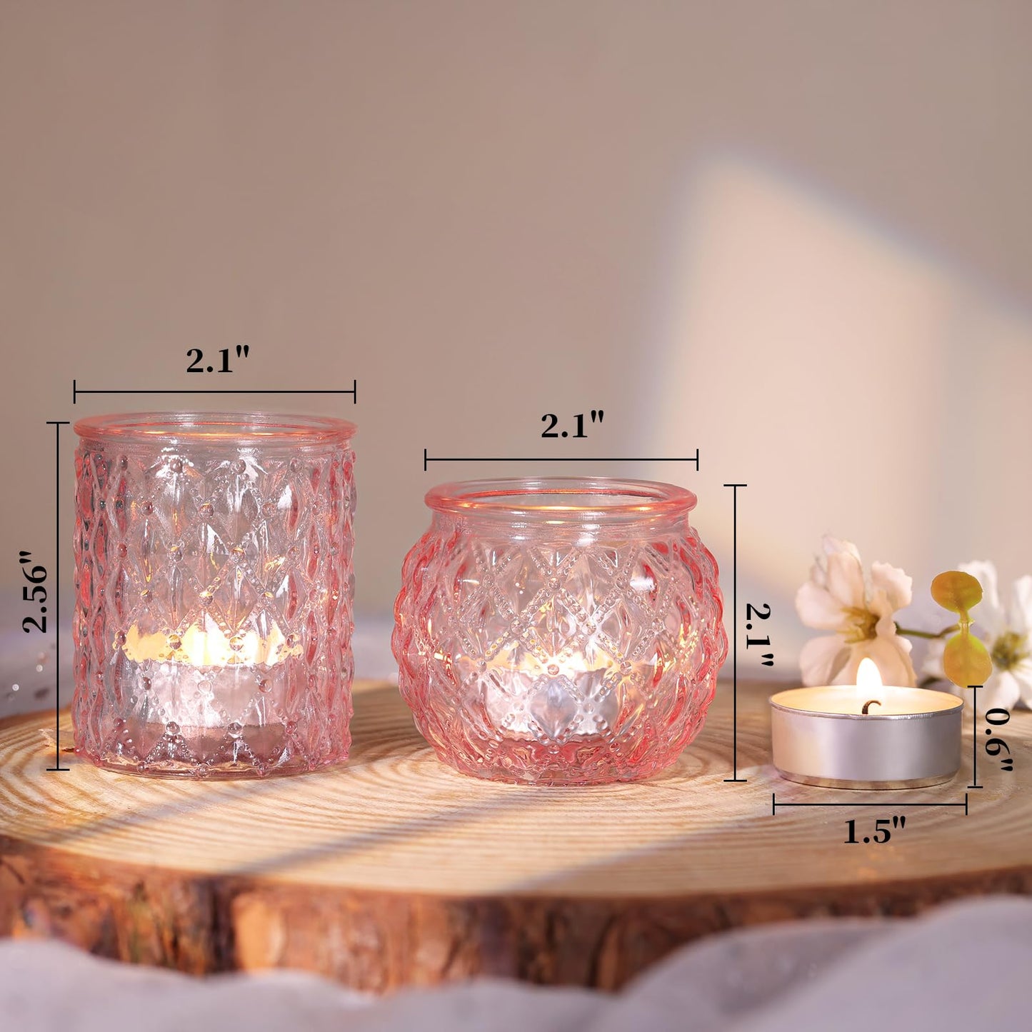 DARJEN 12Pcs Pink Votive Candle Holders- Glass Candle Holders Bulk for Flameless Tea Waxes, Romantic Candle Holder for Wedding & Parties, Home Table Decor