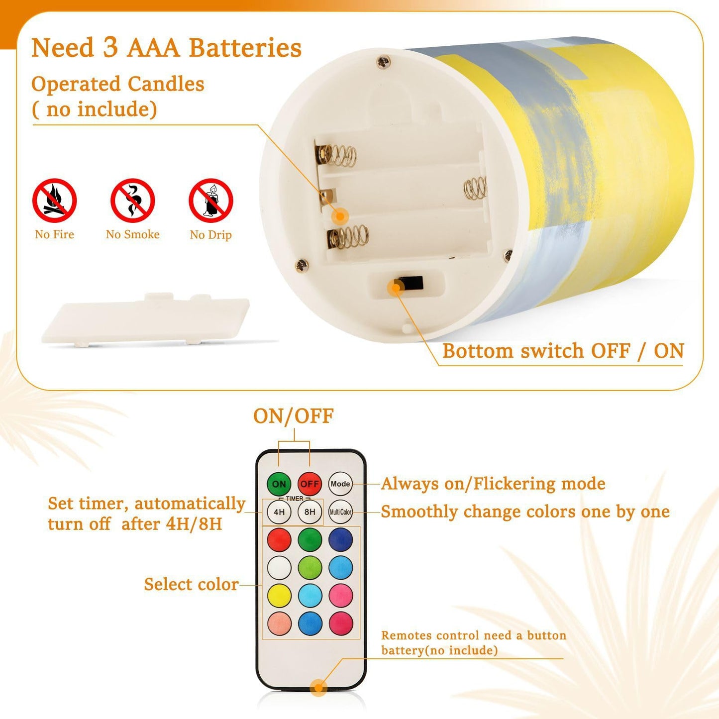 ALAZA Grey and Yellow Abstract Art Painting Flickering Flameless Candles Battery Operated with Remote Timer,Tea Light Candles LED Pillar Votive Candles Set of 2 for Outdoor Indoor Decorations