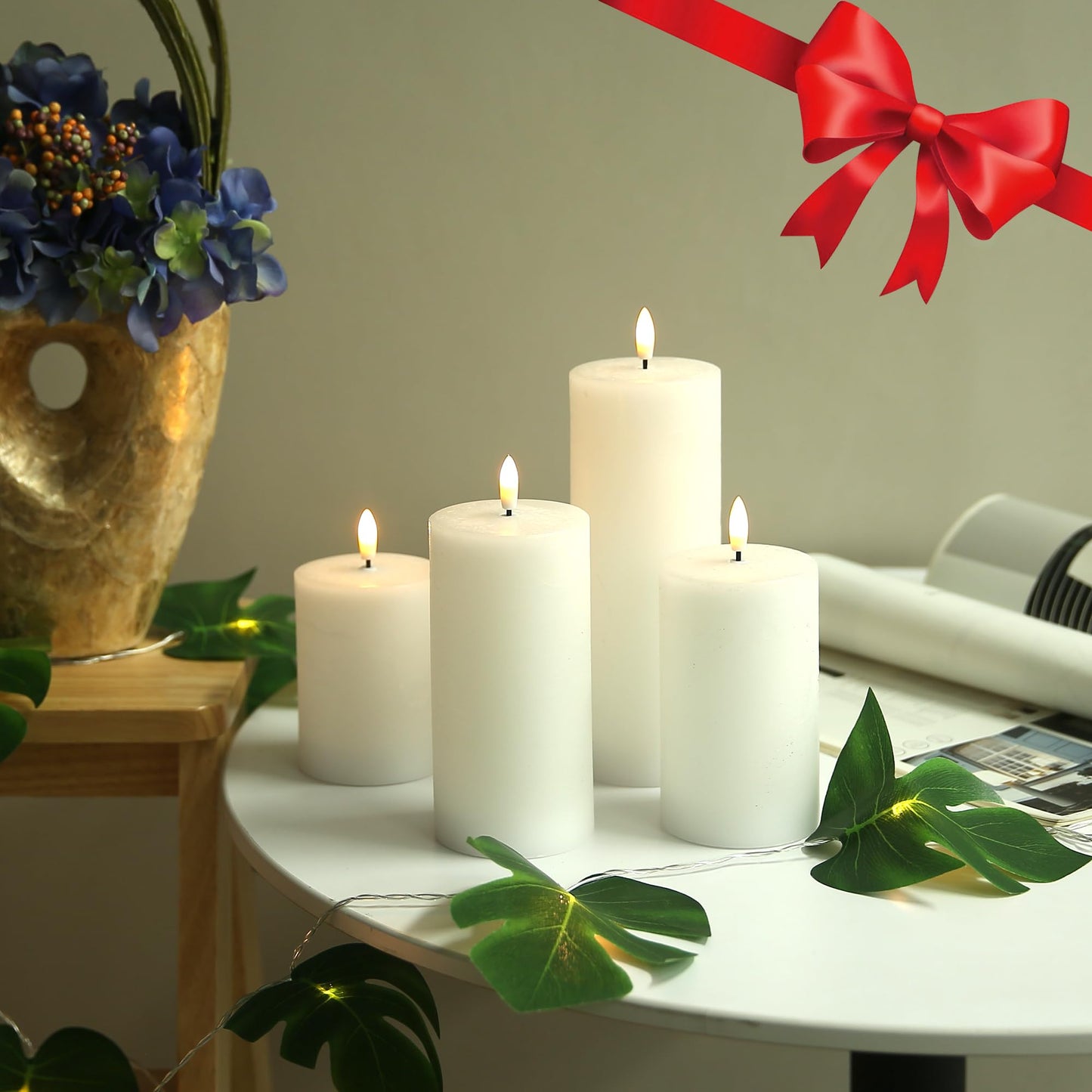 LUSHARBOR Flameless Candles, 4 Pack Battery Operated Candles with Remote, Real Wax LED Fake Candles with Timer Flickering for Christmas Wedding Home Party D3 H 5" 6" 7" 9" White