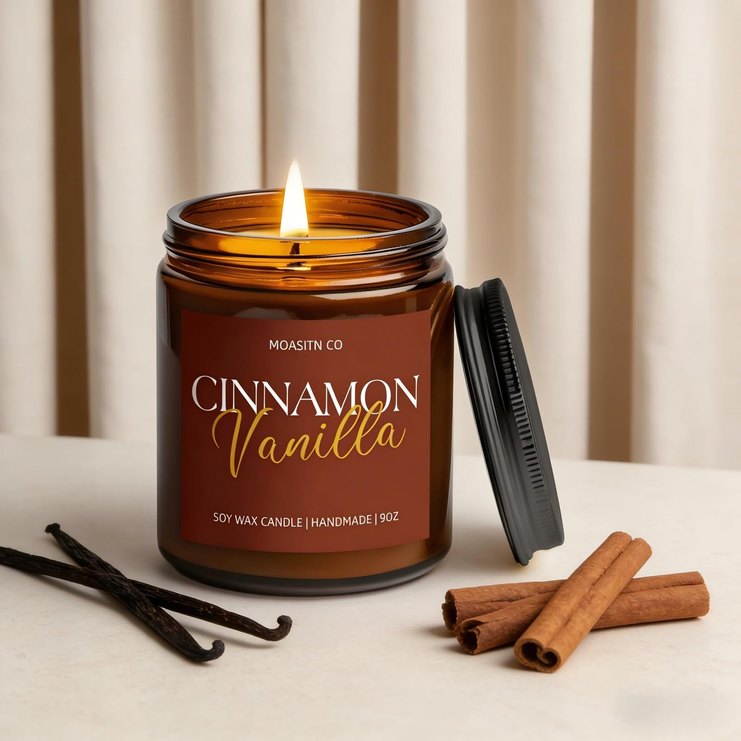 Cinnamon Vanilla Candle for Home Scented| Organic Soy Non Toxic Candles| Long Clean Burning Aromatheraphy Jar Candel for Women Men for Autumn,Winter, Halloween,Thanksgiving,Relaxing| 9oz