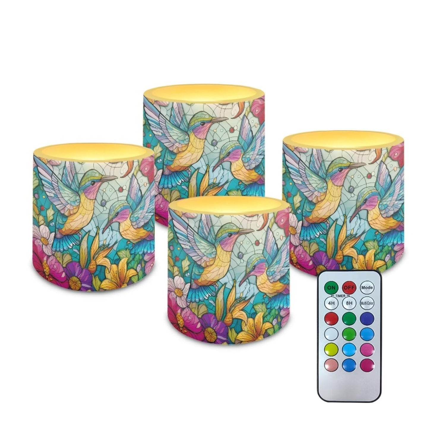 Cozeyat Colorful Bird LED Candles Set of 4 Battery Powered Flameless with Remote Timer Flickering Flame Waterproof for Home Beach Garden Use