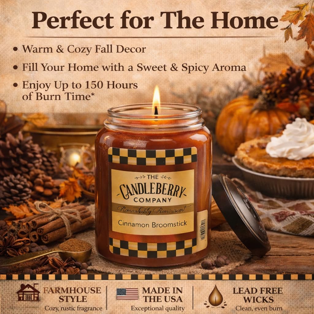 Candleberry Candles | Cinnamon Broomstick | Best Candles on The Market | Hand Poured in The USA | Highly Scented & Long Lasting | Large Jar